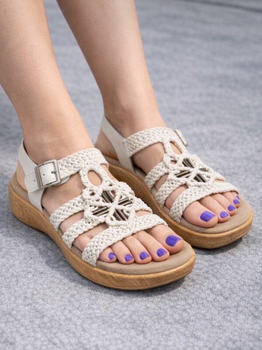 Alegria Jen-620 White Leather Braided Sandals Size 39